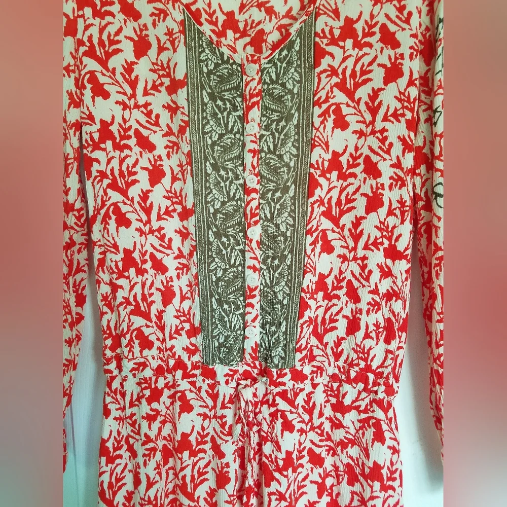 Free People Red Gray Floral Romper Size Small - Picture 6 of 14